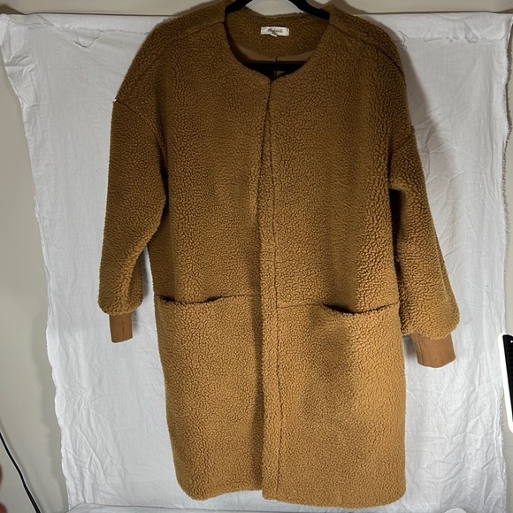 Madewell Fleece Teddy Cocoon Coat Pocket Camel Size Small - Picture 1 of 5